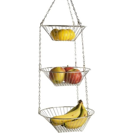 HOME BASICS 3 Tier Wire Hanging Round Fruit Basket, Chrome HB00099